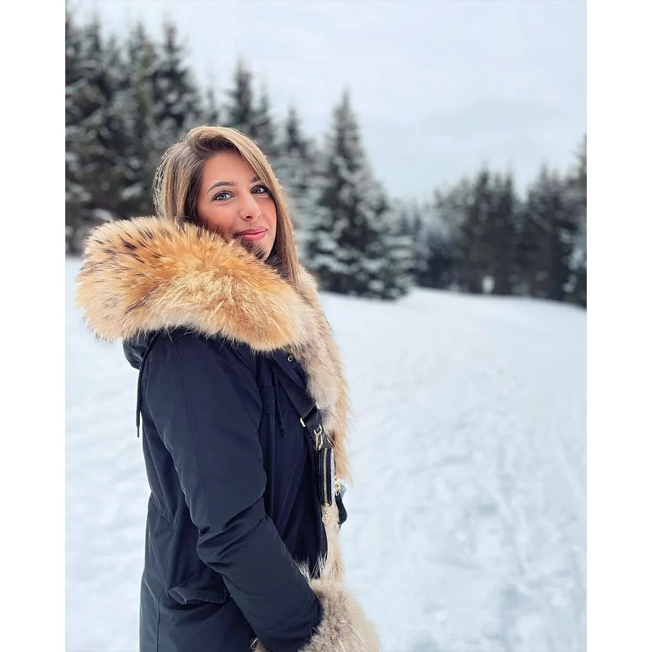 2022 New Winter Jacket Women Long Parka Thick Warm Streetwear Parkas Real Fox Fur Coat Natural Raccoon Fur Collar Hood
