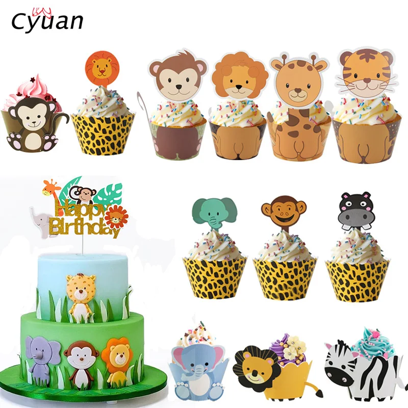 Cyuan сафари день рождения украшения для торта в виде животных ранний детские