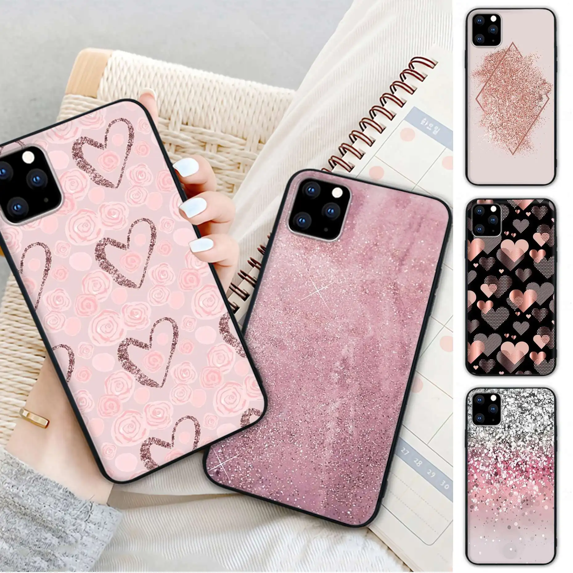 

Nice Gold Rose Glitter Pink Love Mobile Telephone Case For Huawei Nova 5 T Y5 Y7 Y9 S Prime Mate 20 X 10 20 30 Lite Pro 9 Cover