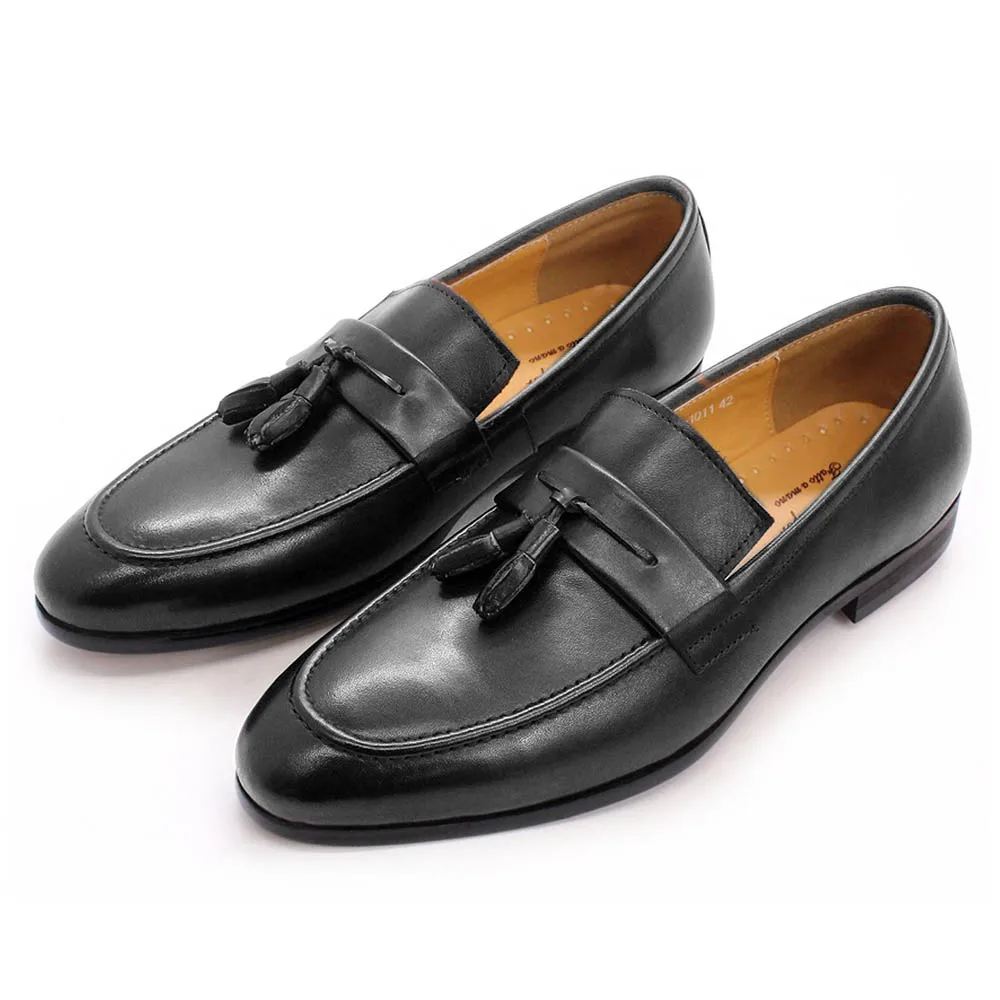 

Men Loafers Shoes Genuine Cow Leather Black Brown British Stylish High Quality Slip on Tassel Wedding Party Formal Shoes for Men