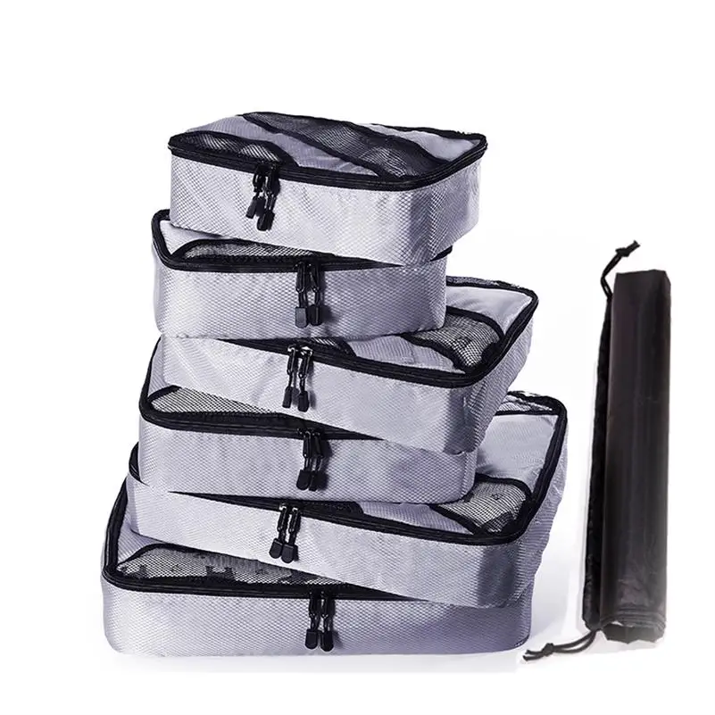 GRAY 6 SET Чемодан Упаковка Куб нейлон/Для женщин/большой/дамы/большой/Водонепроницаемый/дорожные сумки Органайзер комплекты Упаковка куб Организатор вещевой мешок - Цвет: GRAY 6 SET
