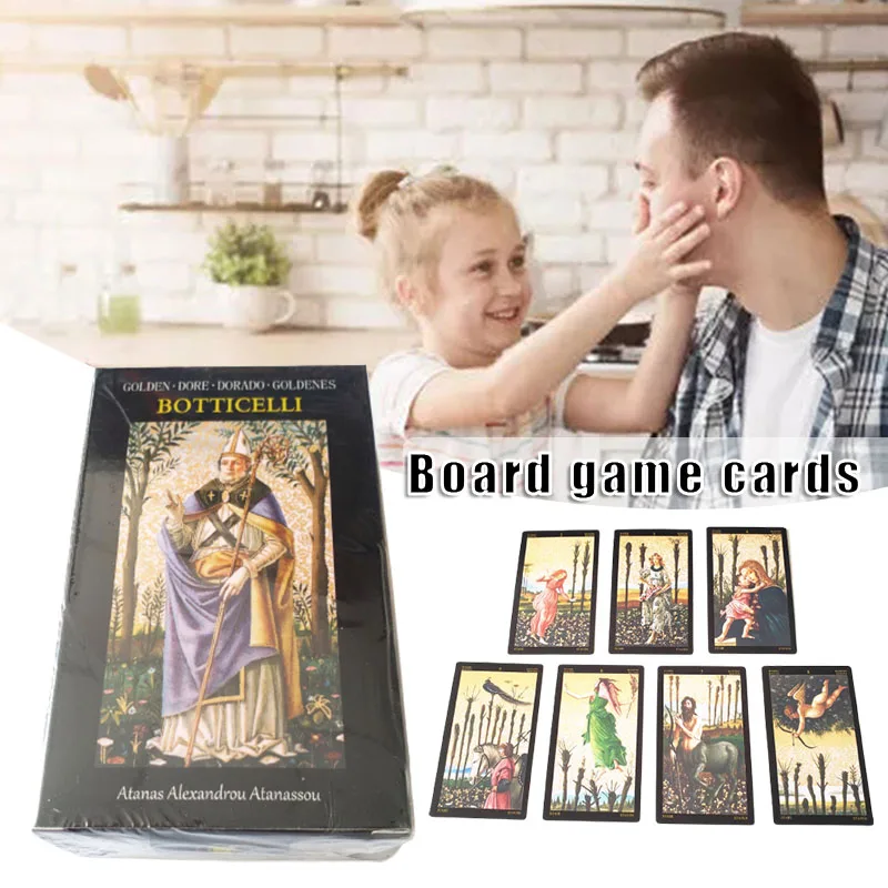 

Newly Golden Botticelli Tarot English Edition Paper Card Interesting Board Game for Parties Camping Gathering