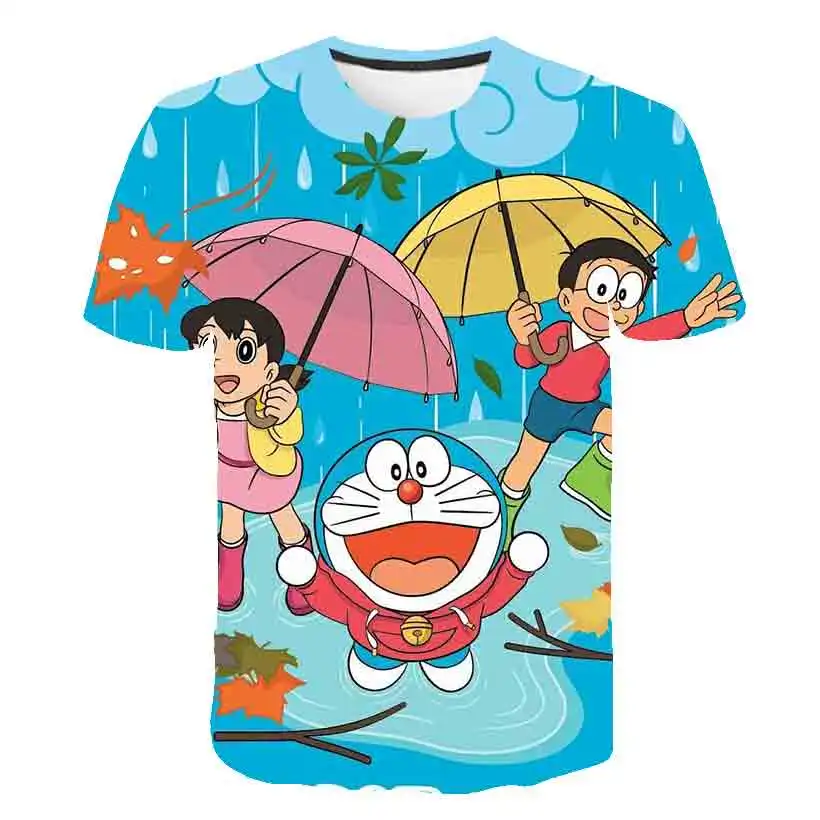 Новинка модная летняя детская одежда Doraemon с 3D рисунком из мультфильма короткими