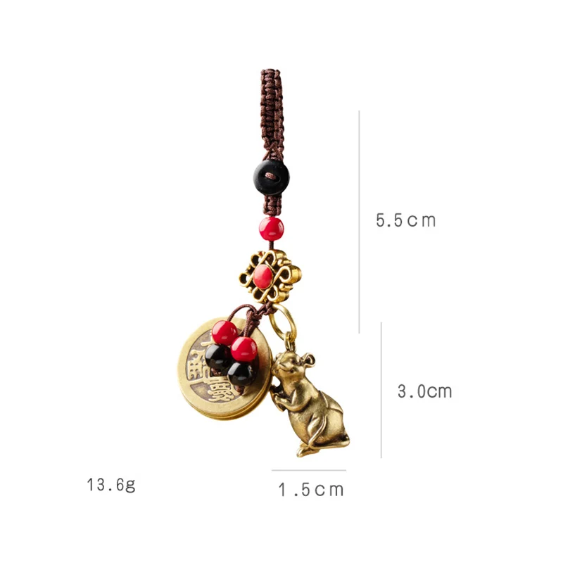 Винтажный латунный подвесной брелок для ключей с крысой благословением ручная