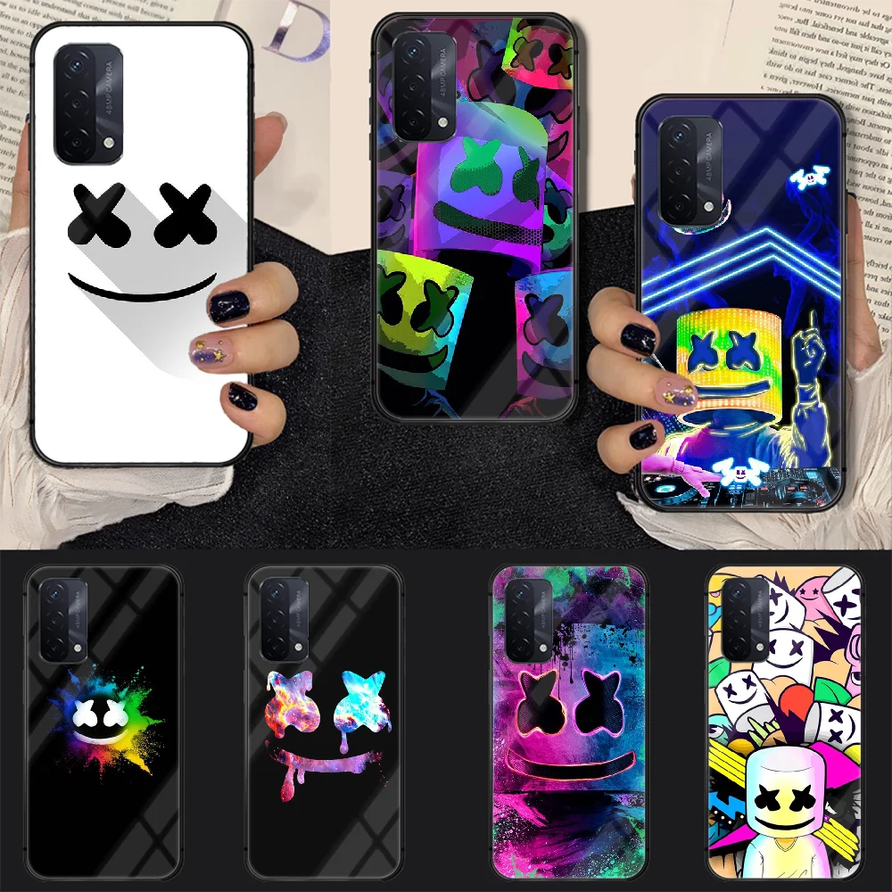 Роскошный чехол marshmello с улыбающимся лицом для телефона из закаленного стекла oppo