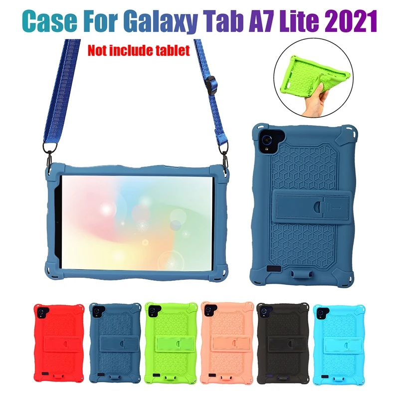 

NEW-Tablet Case for Samsung Galaxy Tab A7 Lite 2021 8.7 Inch T220 T225 Silicone Case Tablet Stand with Pen and Strap