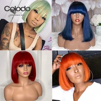 colodo pre plucked orange red short bob human hair wigs with bangs brazilian remy blonde lace front wig glueless light green wig