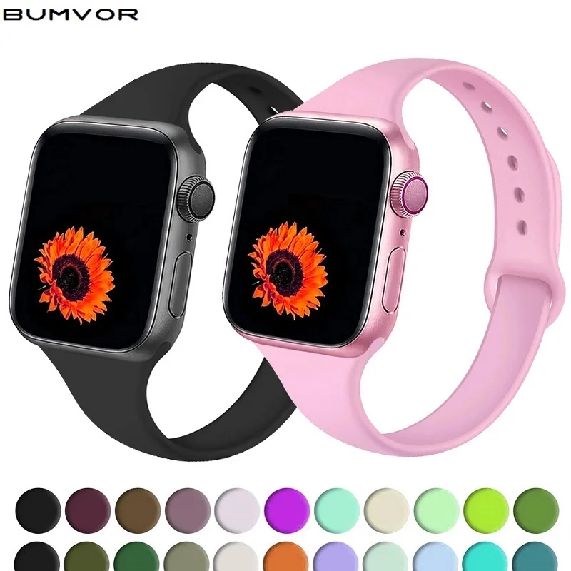 Тонкий ремешок для apple watch 38 мм 40 iwatch 5 4 3 band 44 42 Узкий силиконовый браслет 4|Ремешки