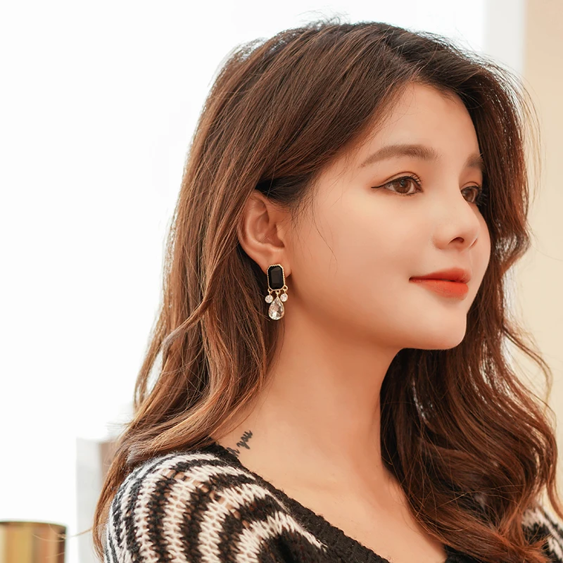 Xinwei модные черные висячие серьги основного цвета женские длинные с кристаллами