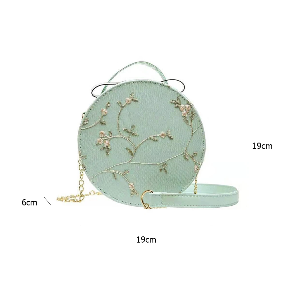 

Fashion Women Lace Chain PU Leather Shoulder Messenger Crossbody Bag Ladies Vintage Zipper Round Handbag Tote Purse