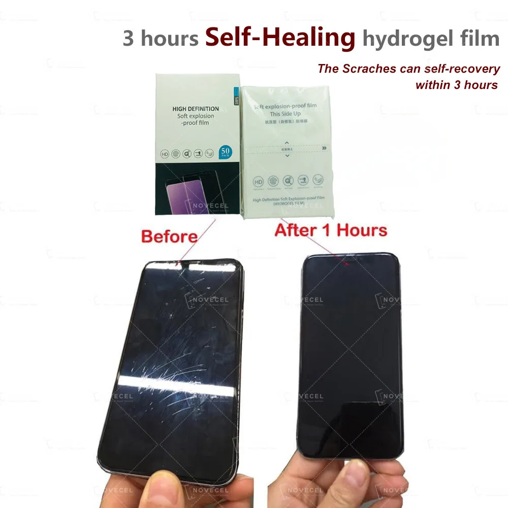 50pc screen protector hydrogel film 3 hours scraches self healing for all mobile phone front glass film cutting machine cutter free global shipping