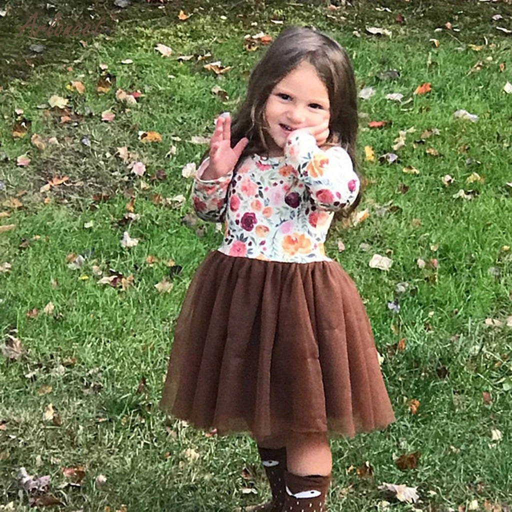 ARLONEET girls dress autumn winter princess Floral Party Dress Wedding Bridesmaid Tulle Lace party for kids girl vestido | Детская