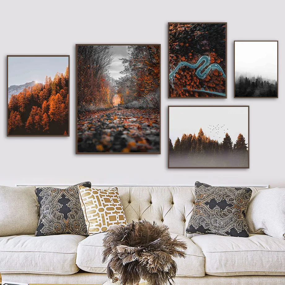 

Autumn Scenery Mountain Sequoia Forest Nordic Posters And Prints Wall Art Canvas Painting Wall Pictures For Living Room Decor