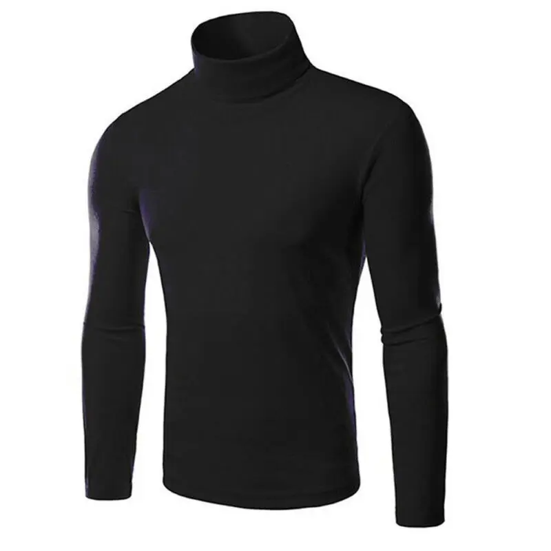 Мужская повседневная Водолазка с длинным рукавом теплая однотонная стрейчевая