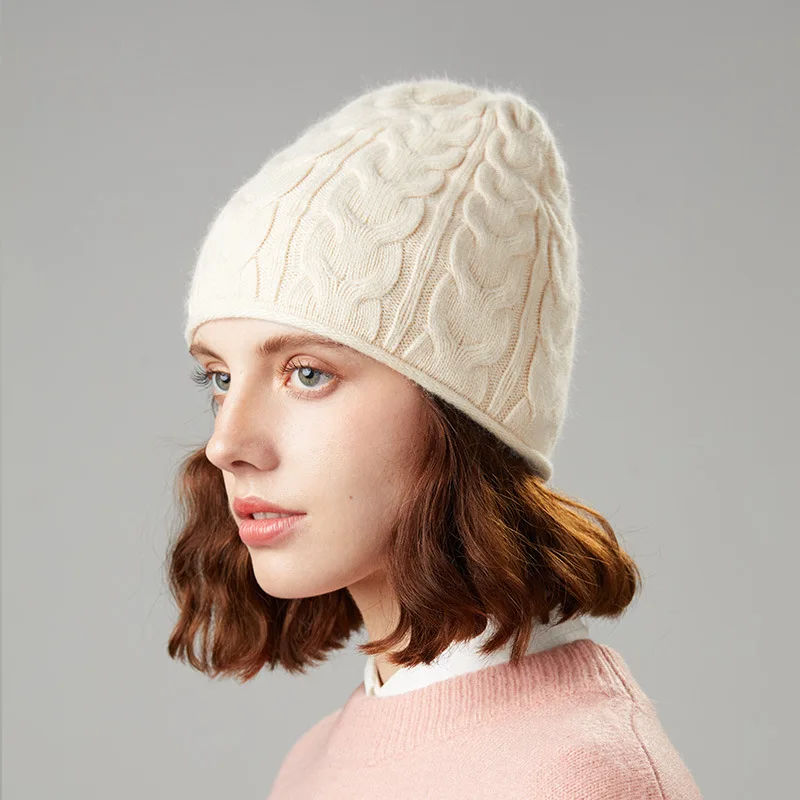 

Шапка-бини вязаная женская, стильная теплая шерстяная шапка с узором, модная однотонная Повседневная Мягкая, Джокер, Осень-зима