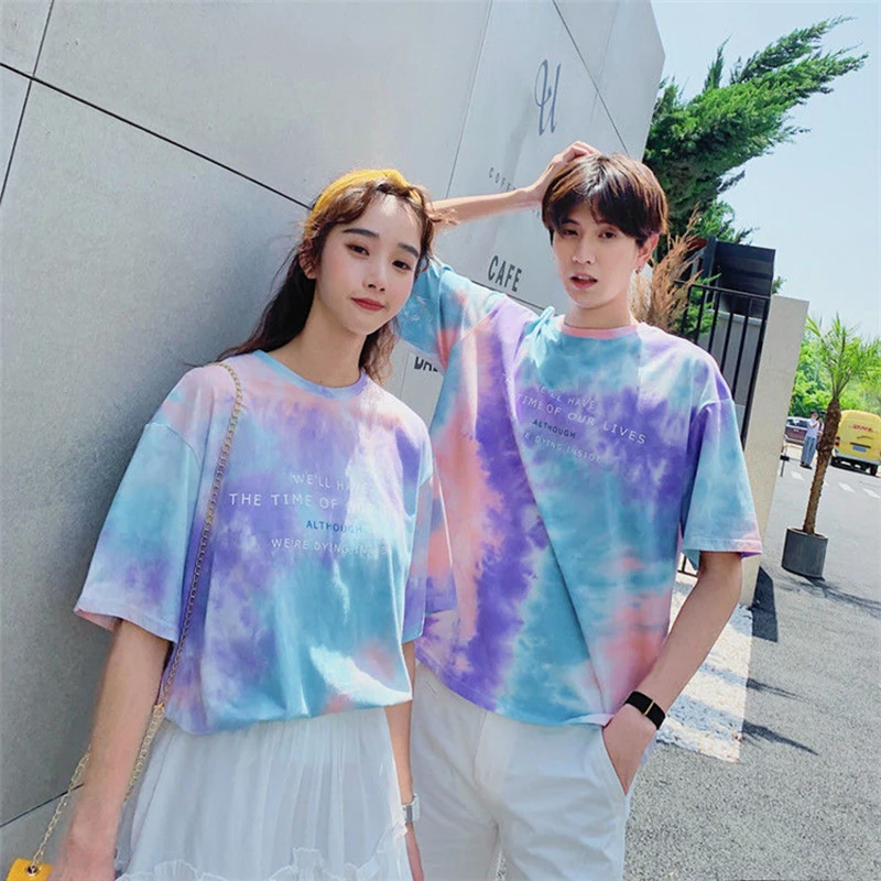 

2021 Summer New Korean Version Web Celebrity INS short-sleeved T-shirt Female Top Loose Large Size Student Couple Bottom Top