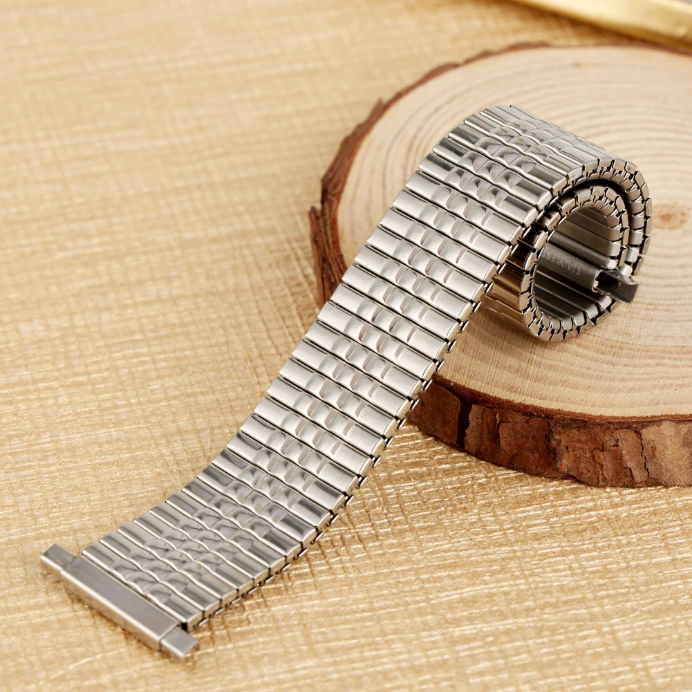 Premium Elastic Silver Watch Strap 22MM Stainless Steel Watchband No Buckle Metal Replacement Wristwatch Band Replace Bracelet