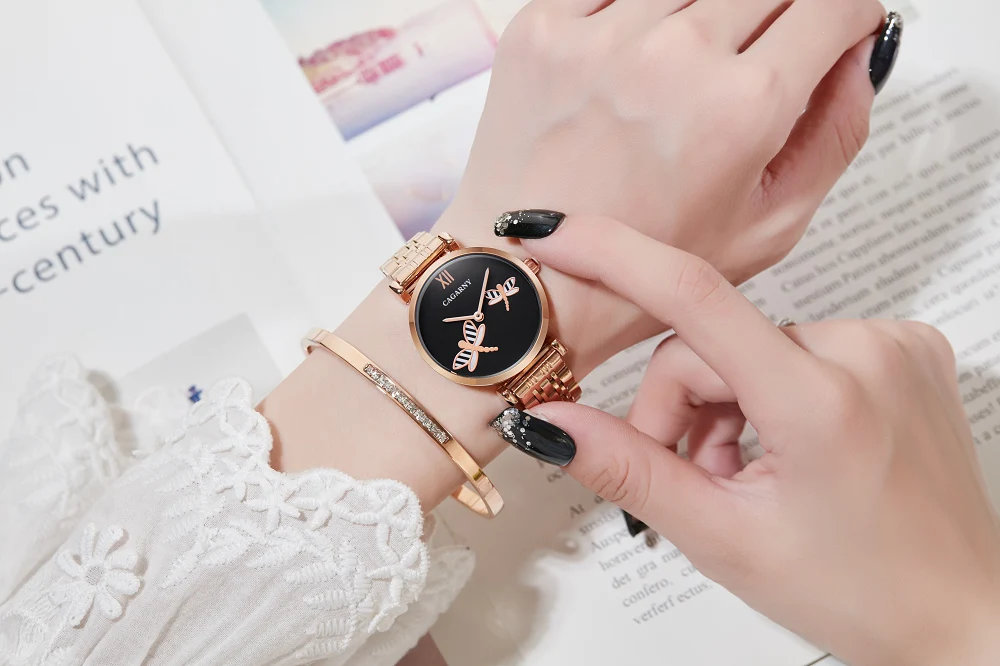 Роскошные часы Cagarny с бриллиантами женские водонепроницаемые браслетом из