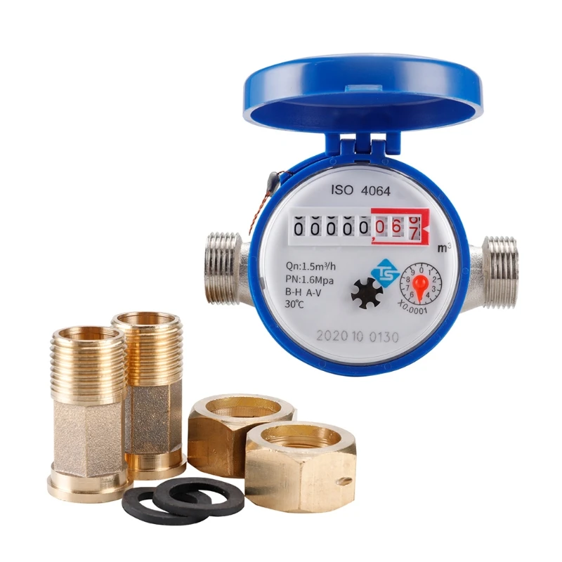 

0-30℃ Cold Water Meter Mechanical Rotary Wing E-TYPE 1/2" - 3/4" Qn 1.5m3/h Precision 0.0001m3 All Copper Connector