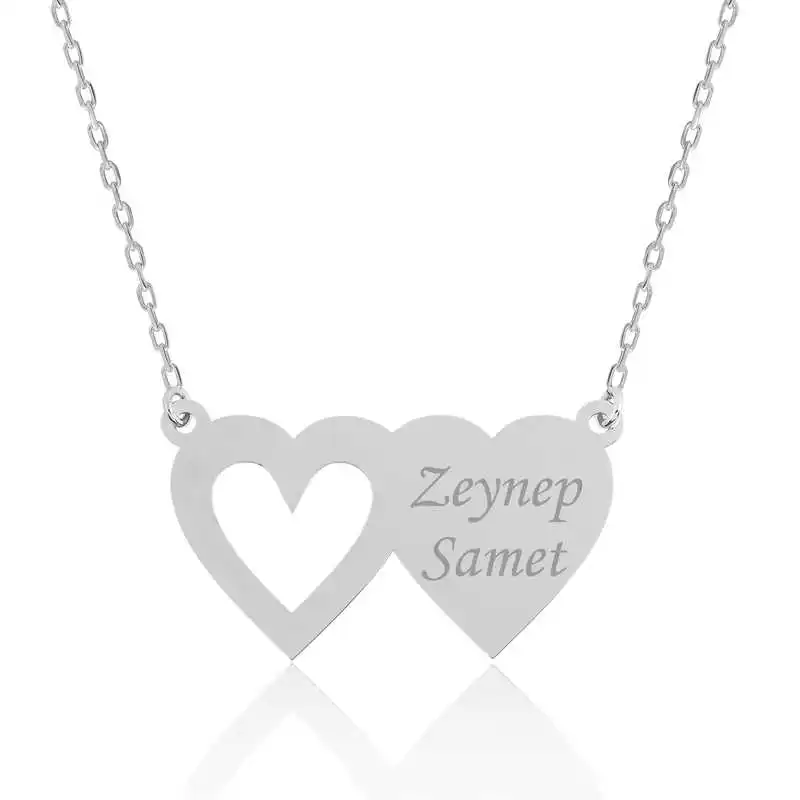 

Real Silver 925 Jewelry Sterling Silver Two Heart Is Lady Necklace