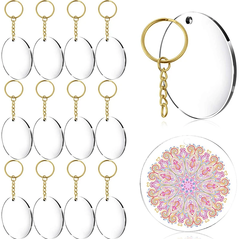 

2 Inch Clear Round Acrylic Keychain Blanks andGold Circle Key Chains for Diy Crafts Projects Supplies (48 Pieces)