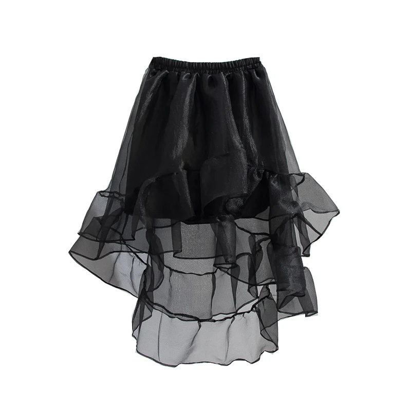 

Temperamental Organza Irregular Fishtail Skirt for Women Ruffled Mid-Length Mesh Skirts Girls Ladies Streetwear White Black