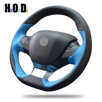 diy hand sewing genuine leather car steering wheel cover for peugeot 208 2012 2018 2008 2013 2018 308 308sw 2014 2018
