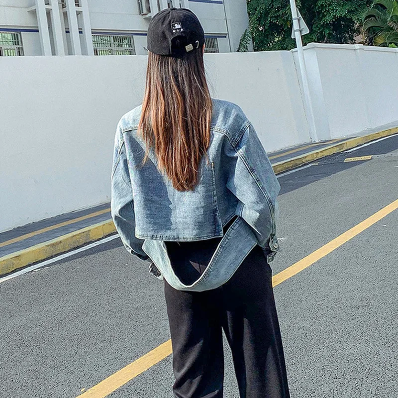 

Spring Loose Lapel Short Denim Jacket Women Indie Fashion Solid Colors Single Breasted Vintage Jackets 2021 Autumn New Outwear