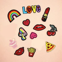 rainbow love heart patches cap shoe iron on embroidered appliques diy apparel accessories patch for clothing fabric badges bu65