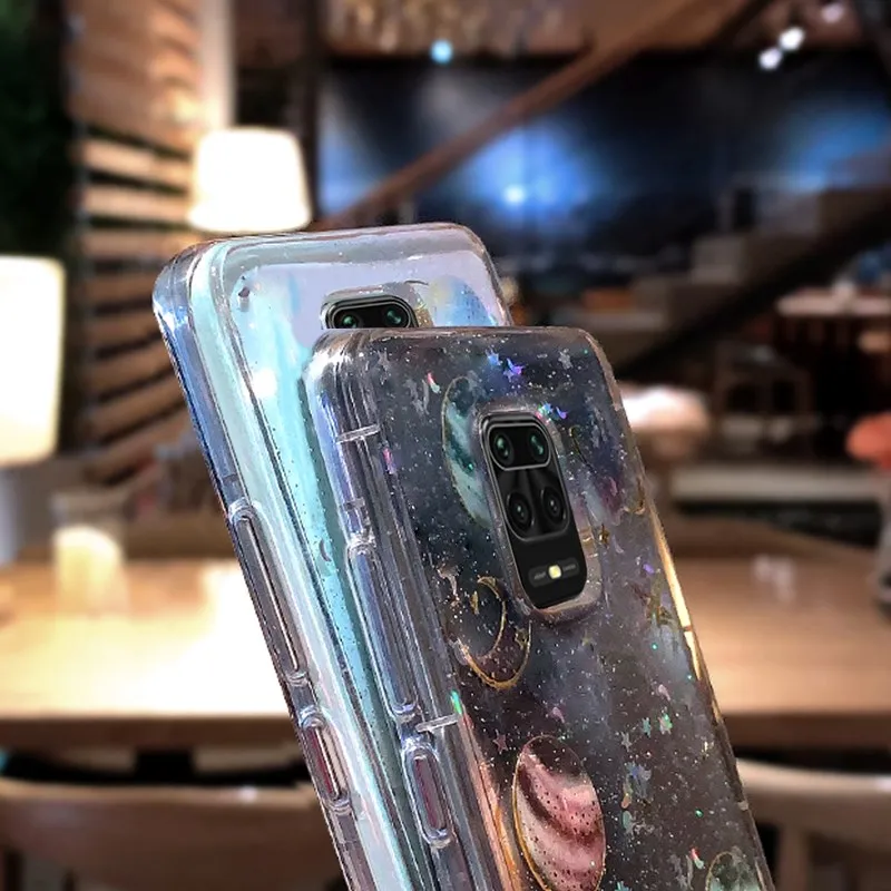 

Transparent Silicone Case For Xiaomi Redmi Note 9 8 Pro 9s 8T 9C 8A Mi 10 Pro A3 9 Lite Glitter Moon Stars Clear Soft Case Cover