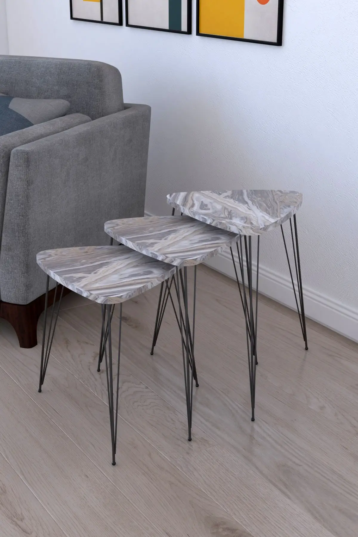

Elite 3 pcs Triangle Zigon Coffee Table and Serving Stand-White marble