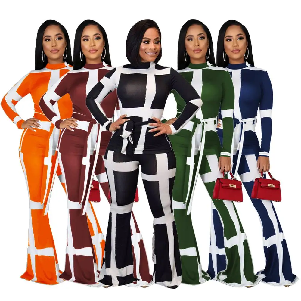 

Women Winter Women's Set Fashion Full Sleeve Sweatshirt Suit Outfits Sweatsuit Fashion Set Striped Lace Flare Two Piece Set