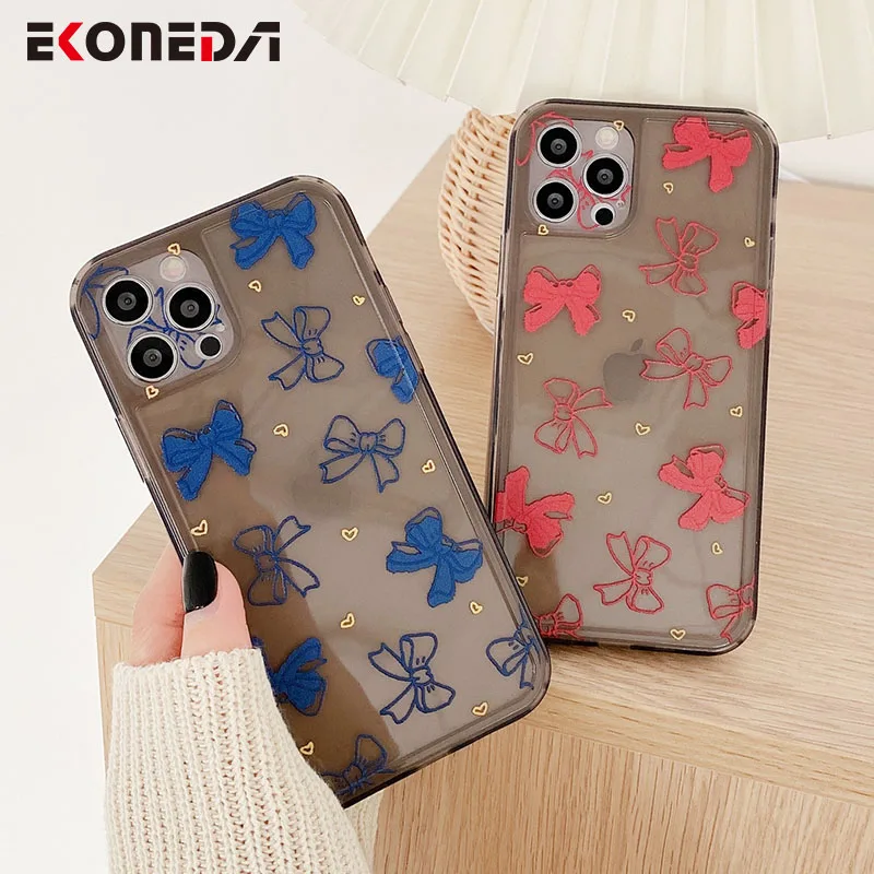 

EKONEDA Bowknot Patterned Phone Case For iPhone 11 12 Pro XS Max X XR 7 8 Plus Soft Protective Case Silicone TPU Back Cover