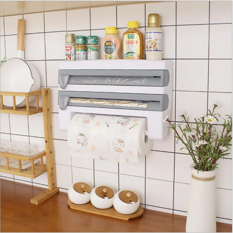 Wall Mount Бумага Полотенца держатель для бутылки соуса стеллаж хранения 4 в 1