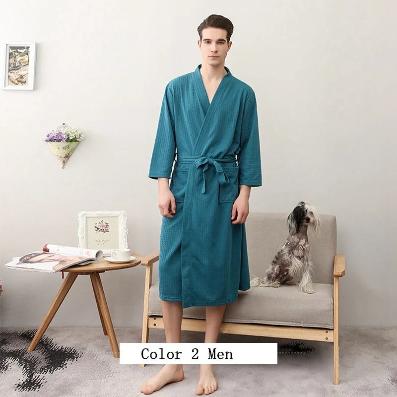 Color 2-Men Женский Мужской банный халат хлопчатобумажный, Вафельный Рисунок, ночное белье для душа, ночные рубашки, халат мужской женский банный халат, длинный женский мужской Пижамный халат m-xxxl - Цвет: Color 2-Men