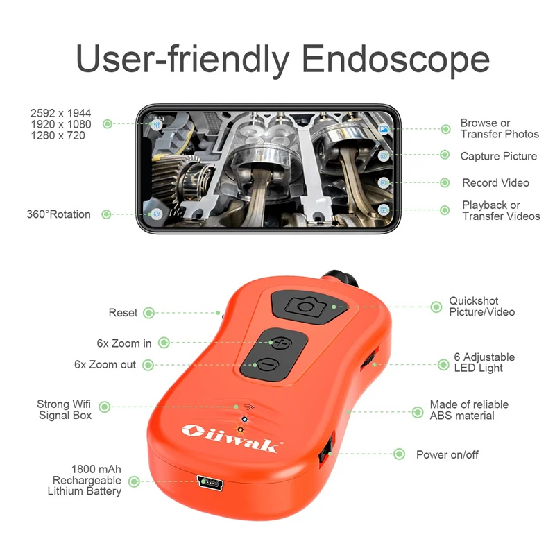 Беспроводной Эндоскоп с полужестким кабелем 1944 МП P|Камеры видеонаблюдения| |