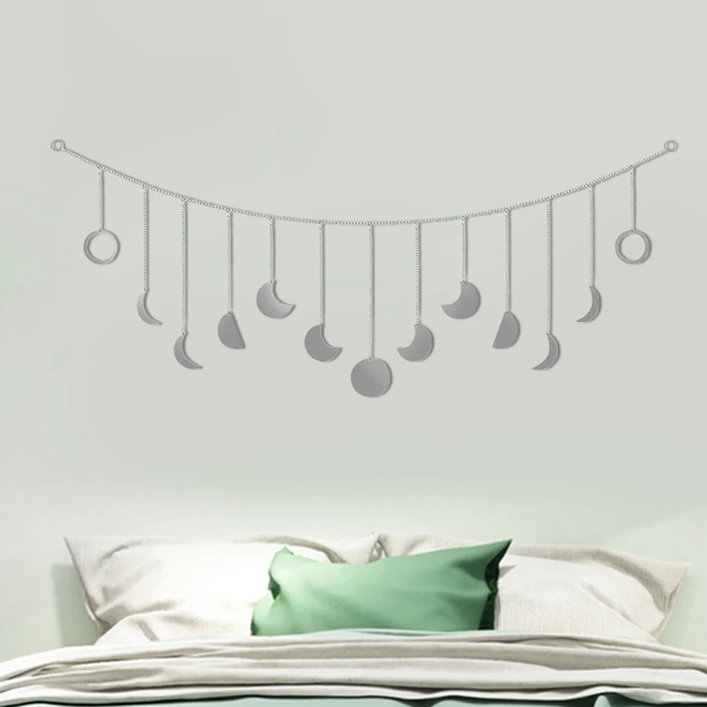 

Art Ornaments Wall Hanging Ornament Moon Phase Garland Chains Pendant Chic Celestial Silver Gold For Bedroom Living Room Office