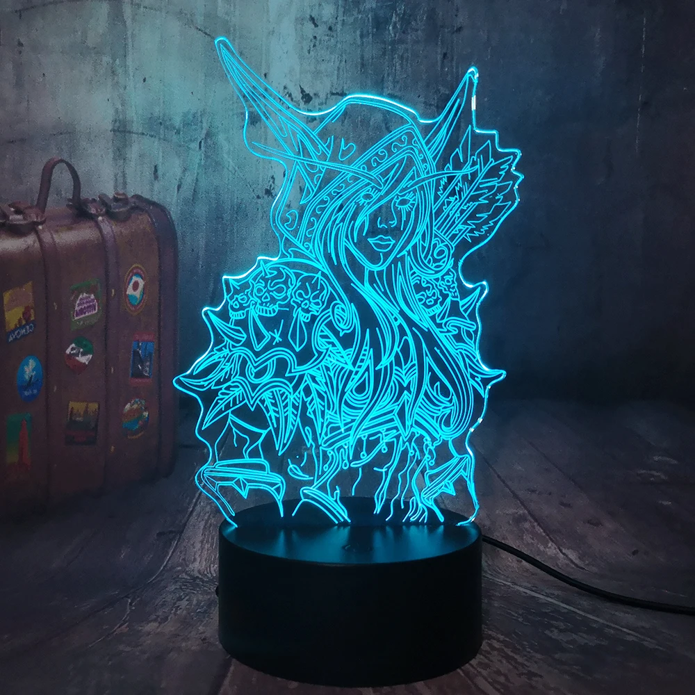 Игры World of Warcraft Сильвана в стиле Windrunner 3D Иллюзия светодиодный Ночной светильник