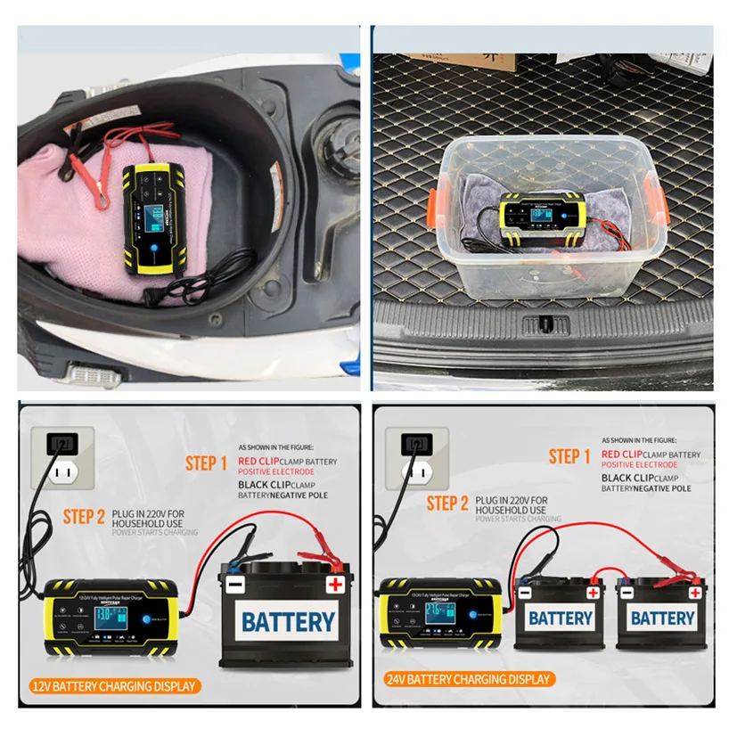 Смарт 12V 24V Автомобиль Мотоцикл Батарея Зарядное устройство Desulfator интеллигентая