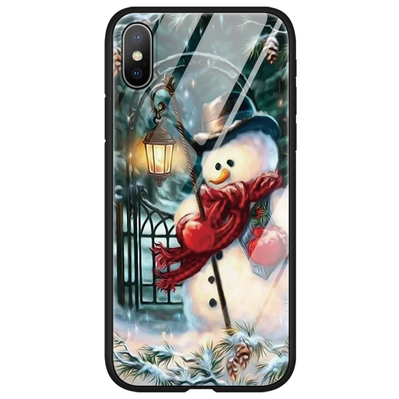 sdxrdeng Счастливого Рождества Санта Клаус для iPhone 8 7 6 6S Plus 7Plus роскошный закаленное стекло чехол для iPhone XR 11 Pro XS MAX X Чехол снеговик - Цвет: sdxrdeng