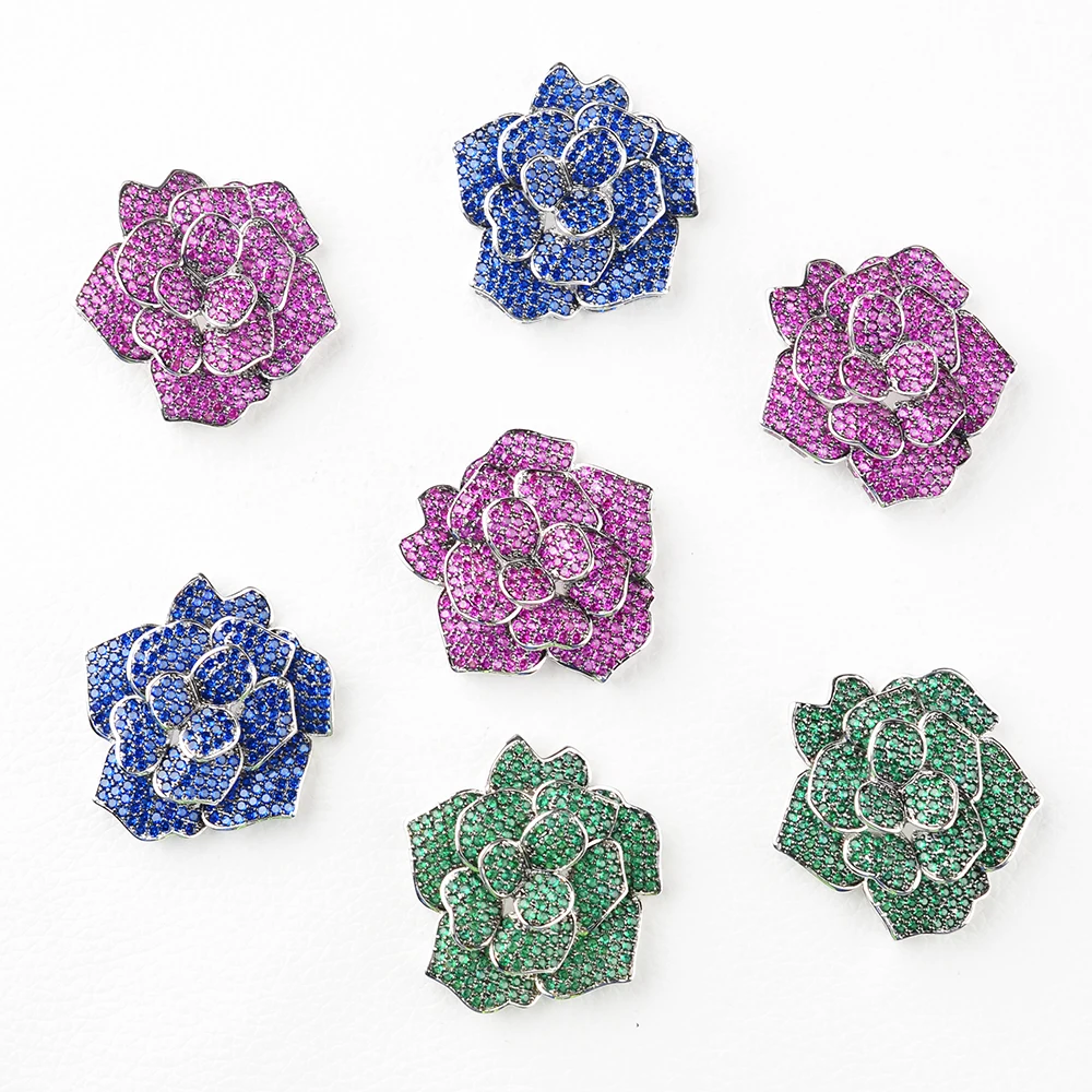 33x35mm Colorful cubic zircon CZ Micro Pave Flower Connector Tassel Pendant necklace Bracelet Jewelry DIY