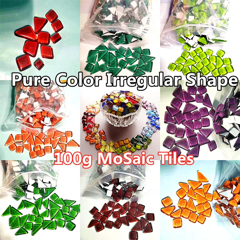 

100g/3.52oz(approx. 60-70pcs) Pure Color Glass Mosaic Tiles Irregular Shape DIY Mosaic Craft Materials Mixed Color