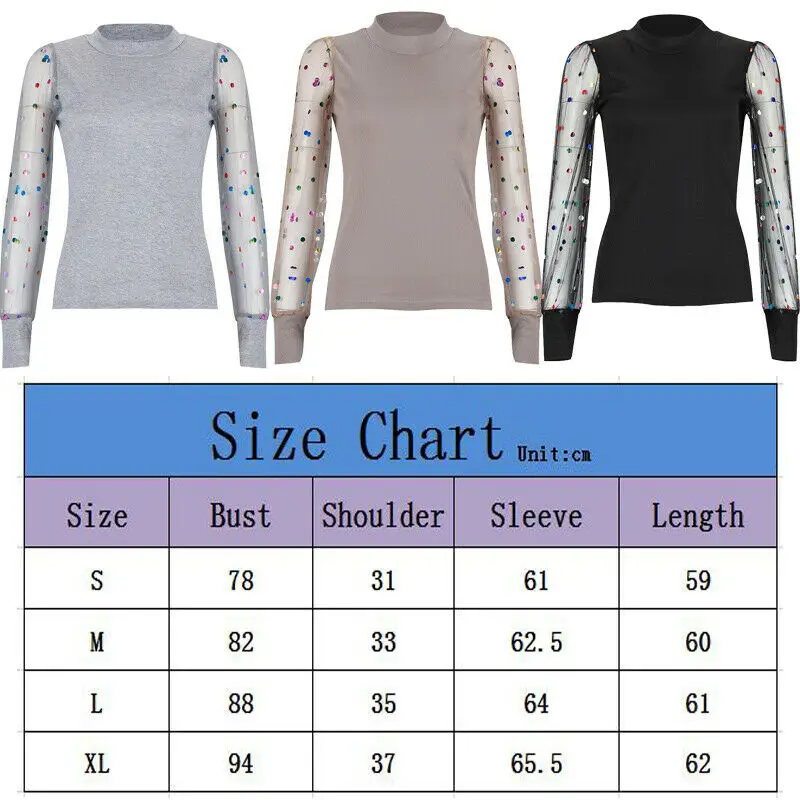 Womens Ladies Puff Mesh Sleeve Tops Pullover Sweater Loose Jumper Blouse | Женская одежда