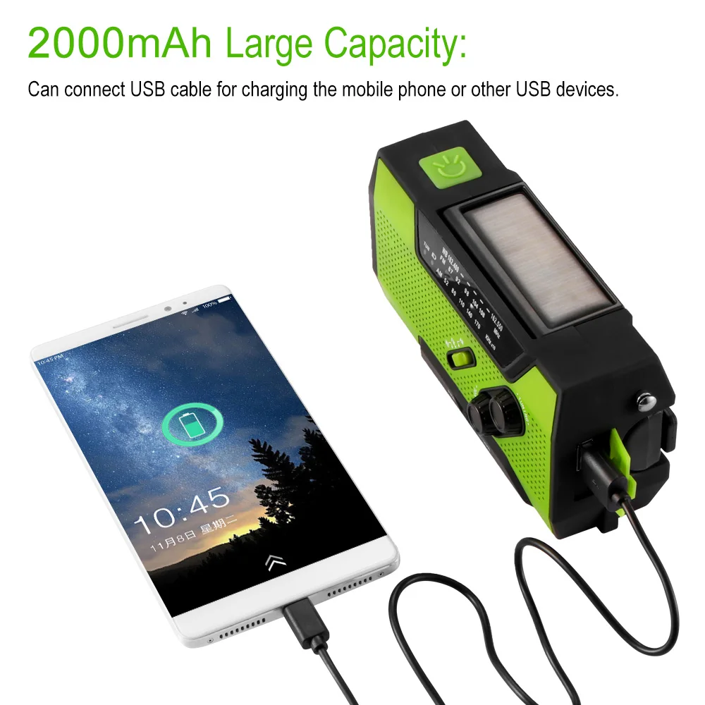 NOAA Погоды Радио аварийный ручной фонарь с солнечной рукоятка автономным