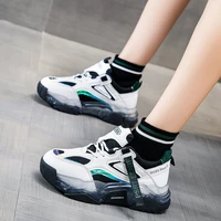 winter women chunky sneakers dad shoes korean fashion transparent crystal sole white platform sneakers 5cm knitted casual shoes