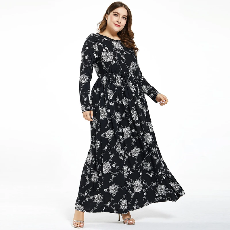 2020 Новая мода размера плюс женское платье с круглым вырезом и длинным рукавом