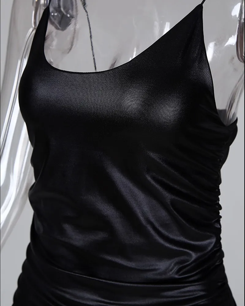 

Sexy Low Cut Sleeveless PU Dress Mini Night Party Club Dress