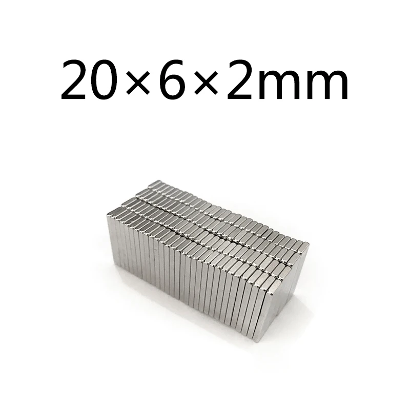 20/50/100 шт прочных 20x6x2 N35 магнит 20 мм x 6 2 квадратный редкоземельный Постоянные