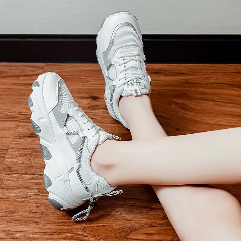 

2021 Autumn New All-match Korean Style Thick-soled Increased Women's Shoes Mesh Comfortable Breathable Casual Sneakers