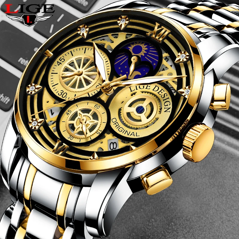 

LIGE New Hollow Watch Men Top Brand Luxury Waterproof Men Watch Fashion Sport Quartz Chronograph Clock Male Relogio Masculino